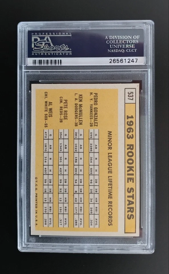 1963 Topps Pete Rose Rookie Stars # 537 PSA 8 Foto 2 de 4