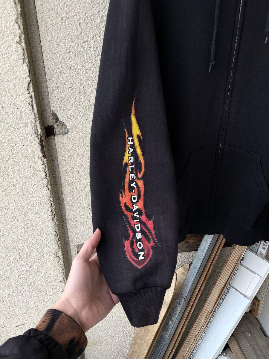 Vintage Y2K Harley Davidson Flame Logo Faded Grunge Zip Vintage Y2K Harley Davidson Flame Logo Faded Grunge Zip