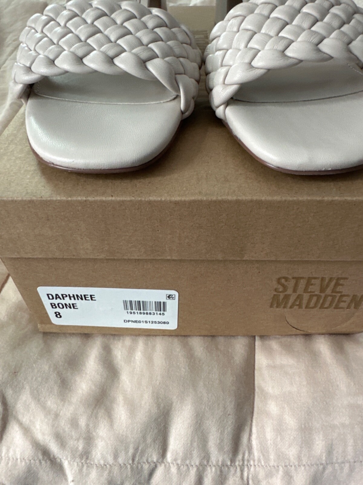 Steve Madden Daphnee Braided Block Heel Sandal Bone size 8 195189883145 |  eBay