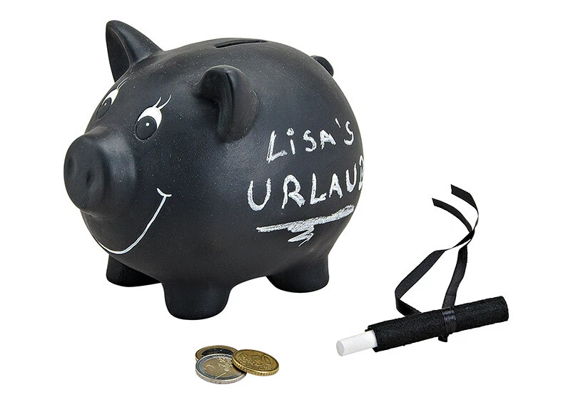 FOOLONLI Spardose Schwein aus Ton Geschenk Kinder Schwarz zum Beschriften Sparen Mitbring