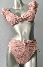 Victoria's Secret Nwt Snake Print Off Shoulder Bikini Top High Bottom Swim Set S