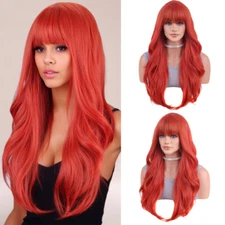 Ladies 26in Long Curly Full Wavy Wigs With Bangs Cosplay Party Costume Hair Wig