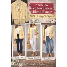 A New Day Yellow Linen Blend Blazer NWT Shoulder Pad Spring Jacket Medium