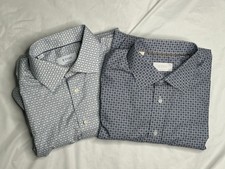 Eton Dress Shirts Mens Size 17.5 44 Blue Geometric AOP Contemporary Fit Lot of 2