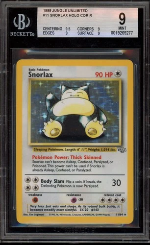 Pokemon Snorlax Jungle Unlimited Holo Rare #11 BGS 9 Mint