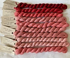 Needlepoint Embroidery Thread Ribbon Lot of 10 Silk & Ivory Corals to Reds New