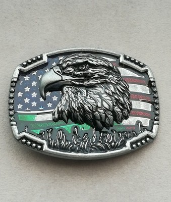 Western Buckle Gürtelschnalle Weißkopfseeadler Adler Silber USA Flagge US Cowboy