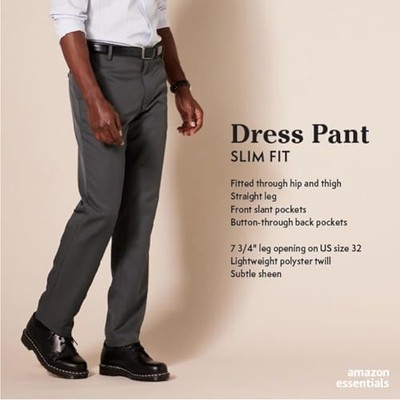 Amazon Essentials Men's Slim-Fit Flat-Front Light Gray Dress Pant 34X33