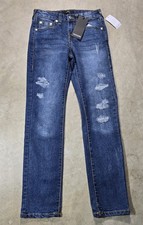 True Religion Geno Relaxed Straight Boys Jeans Blue Distressed 12 Stretch Denim