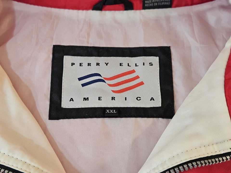 Vintage Perry Ellis AMERICA Windbreaker Jacket, Men's 2XL, in Red, White & Black - Image 3 of 4