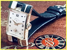 🦎LUXURIOUS LORD ELGIN DRAKE MANS CUBIST LUGS WRIST WATCH Keep Time LIZARD BAND