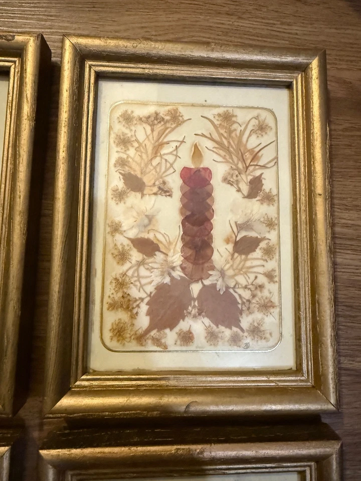 🎄Juego de 4 arte botánico enmarcado vintage de Navidad firmado 5x7 Foto 4 de 4