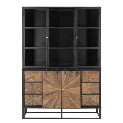 Schrank MERID Industrial Altholz Vitrine recyceltes Massivholz & Eisen Boho - Bild 1 von 4