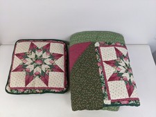Vtg Lone Star Patchwork Quilt Green Burgundy Cotton 75"x84" Pillow Handmade