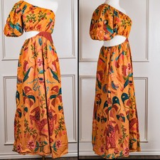 Farm Rio By Anthropologie Dress M One Shoulder Cut Out Maxi Animal Resort Beach