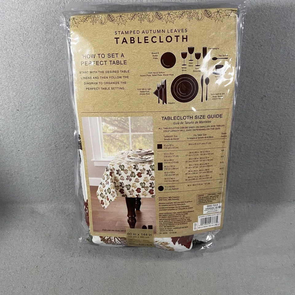 New Stamped Autumn Leaves Tablecloth Fall Thanksgiving 60in x 144in Oblong/Oval - Image 4 of 4