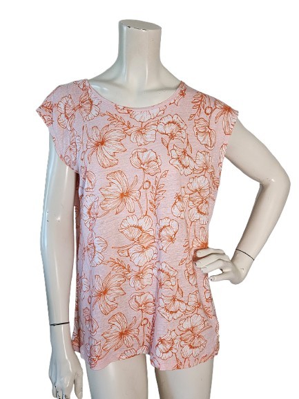 Cynthia Rowley Jersey Linen Knit Top Women's M Orange Floral