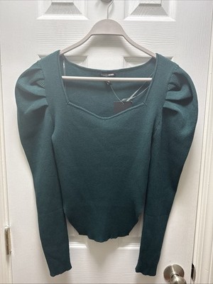 Fashion Nova NWT Women s Size 1X Green Sweater Puff Shoulder Crop