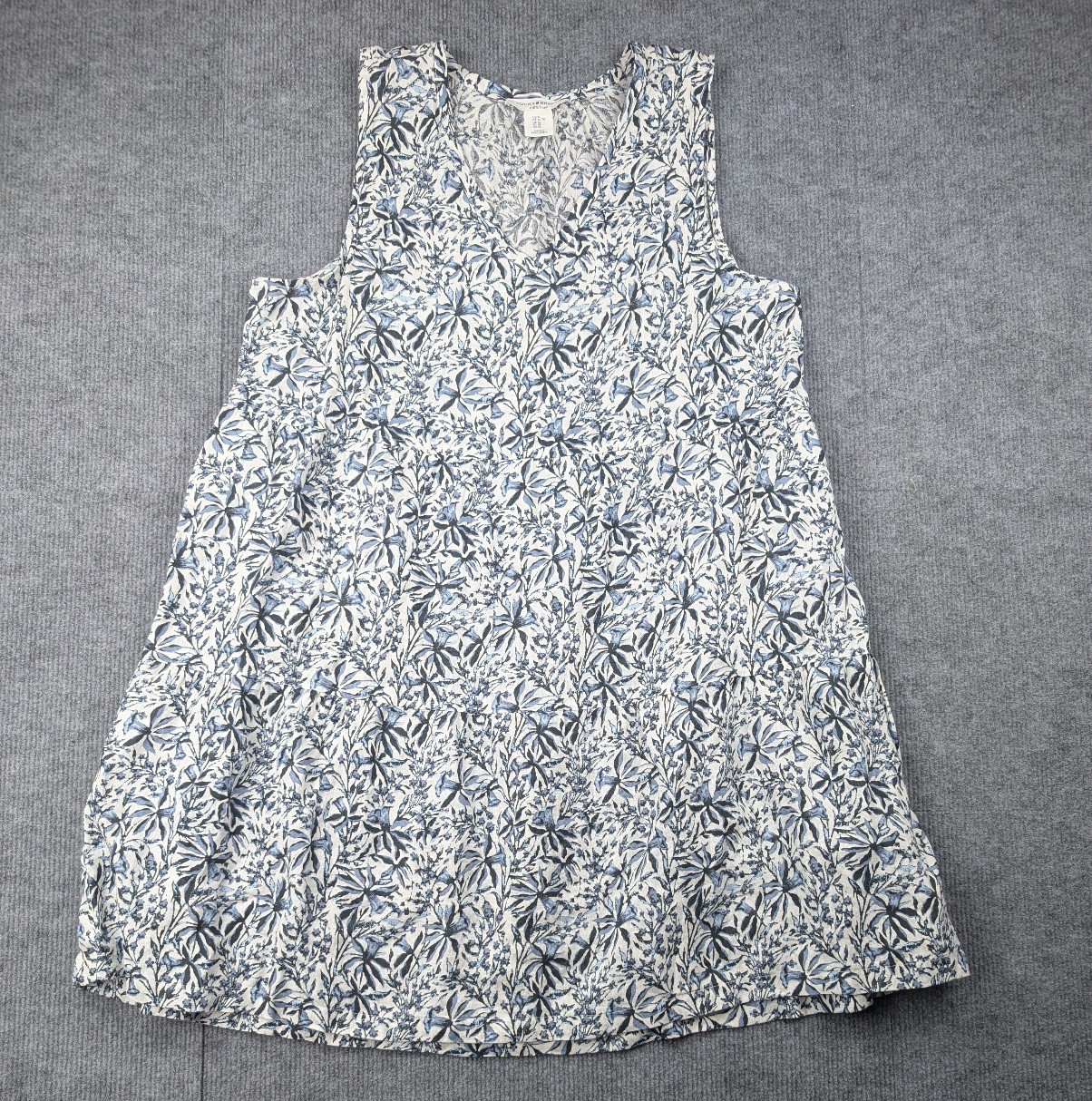 Lucky Brand Linen Dress Womens XL Floral Shift Coastal Vacation Tiered Boho