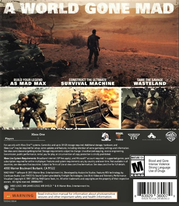 MAD MAX MICROSOFT XBOX ONE (SERIES X), photo 2 sur 3