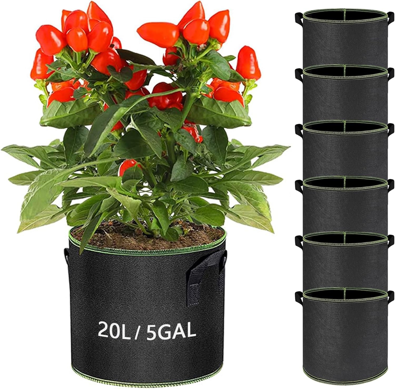 6Pcs Plant Grow Bags 5 Gallon Breathable Nonwoven Fabric Plant Growing Bags Gar