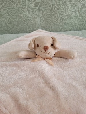 Puppy Dog Lovey Tan w/ Bow Sewn Eyes Security Blanket 16''x16.5'' Pro Goleem