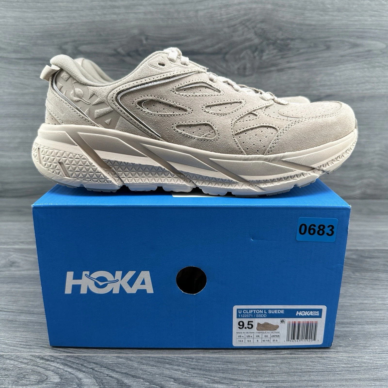 Hoka Clifton L Suede Size 9.5 Mens Brown Beige Lifestyle Running Shoes