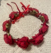 Red Rose Flower Crown: Boho Floral Headband, Hair Accessory