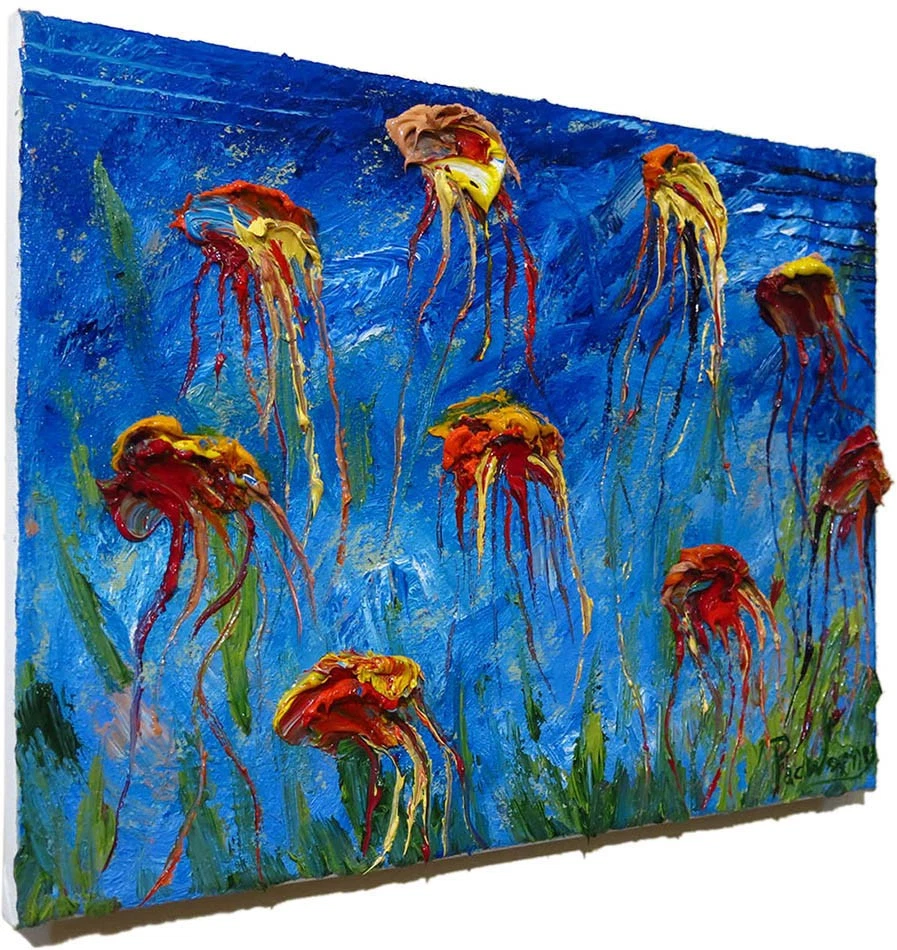 ORIGINAL OLEO█PINTURA ARTE OCEÁNICO█FIRMADO '25█PAISAJE EXTRAÑO NATURALEZA REALISMO POP Foto 4 de 4