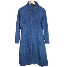 Vintage LANDLUBBER Denim Shirt Dress Womens Juniors 11 Blue Snap Western 70s
