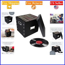 Black 12" Vinyl Record Storage Crate Holds 75 Albums Stackable Durable