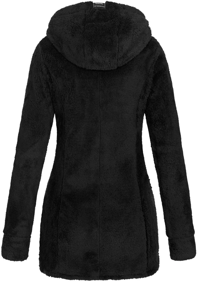 Sublevel Damen Teddy Fleecejacke Mantel Kapuze Kuschel Zip Hoodie LSL-357
