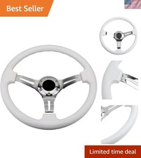 Classic White 350mm Aluminum Sports Steering Wheel With Horn Button
