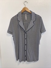 Soma Cool Nights Notch Cotch Pajama Top Navy Stripe Short Sleeve Large NWT
