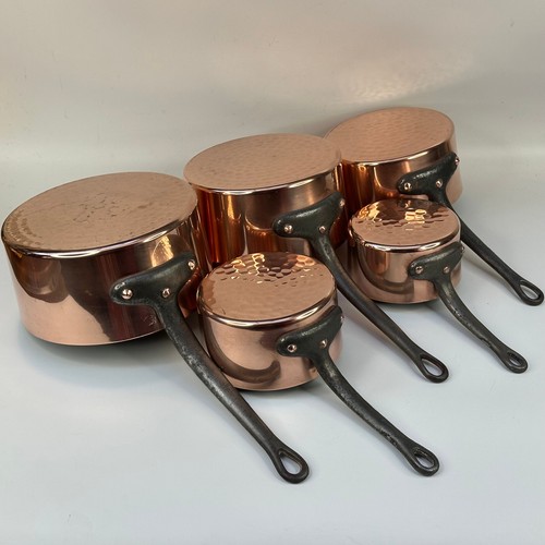 Vintage Kitchen Quality Set of 5 Heavy 6kg Copper Pans Stamped Gaor 50,Villedieu