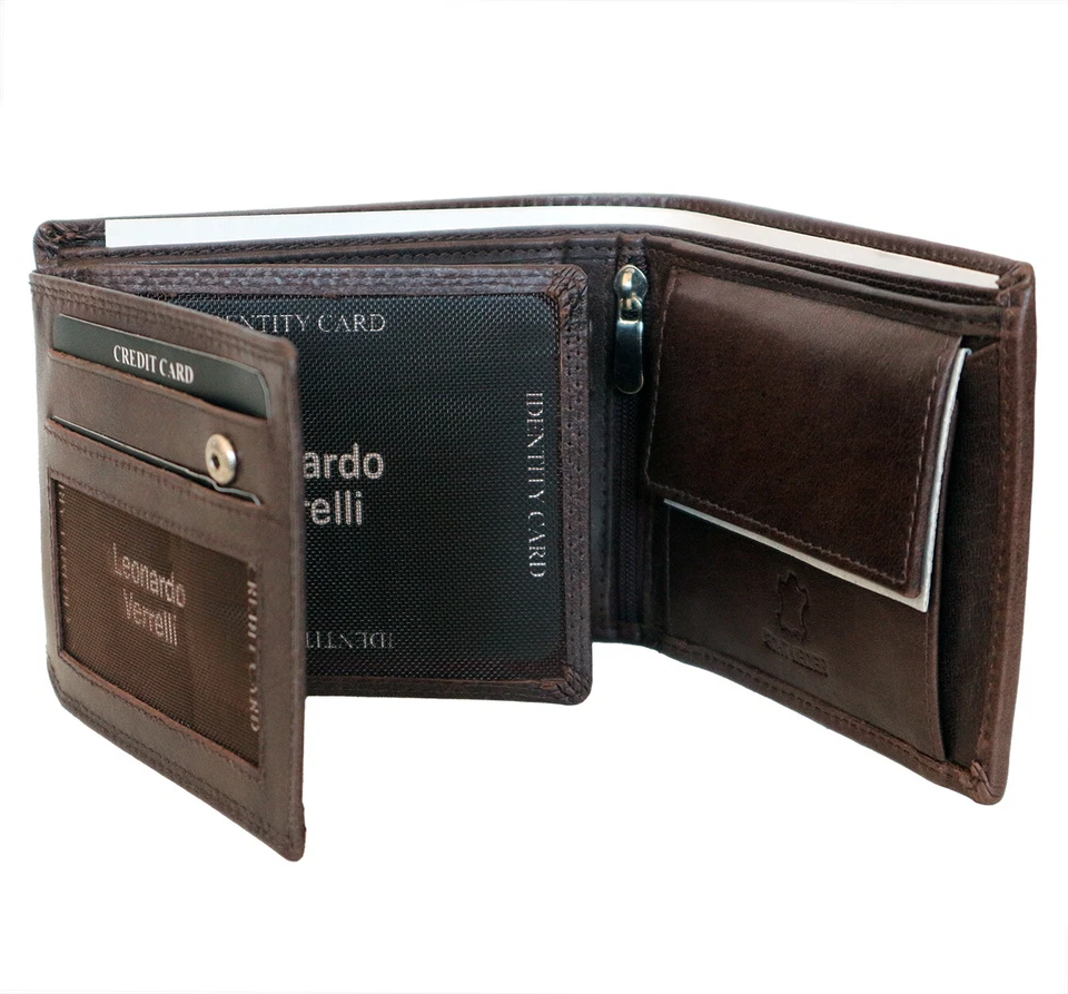 LEUCHTBOX LEONARDO VERRELLI Herren Portemonnaie Echtleder Geldbörse RFID Schutz 16 Fächer