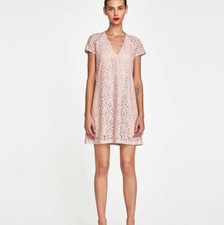 Zara Blush Pink Floral Lace Dress Women's Size Small Preppy Classic Feminine