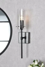 WALL SCONCE GLASS LAMP SHADE DINING ROOM BEDROOM BATHROOM BLACK 1 LIGHT 20"