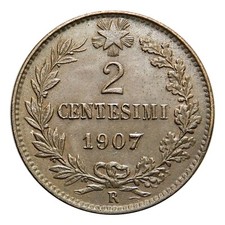 REGNO D'ITALIA Vittorio Emanuele III 2 centesimi 1907 Variante 7 ribattuto QFDC