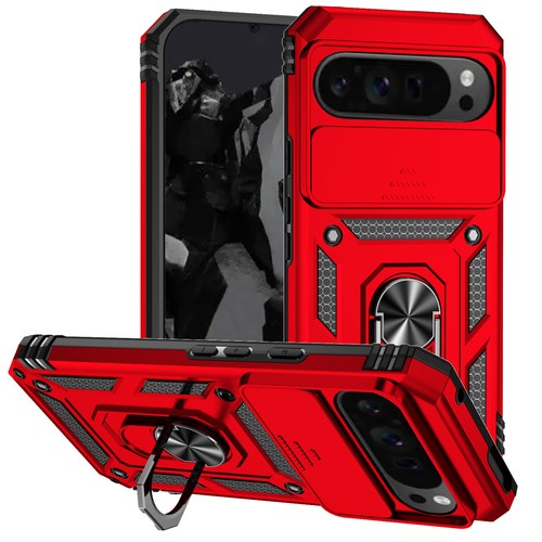 For Google Pixel 9 Pro XL/9/9A/8/7/6 Shockproof Ring Stand Case Slide Lens Cover - 第 23/26 張圖片