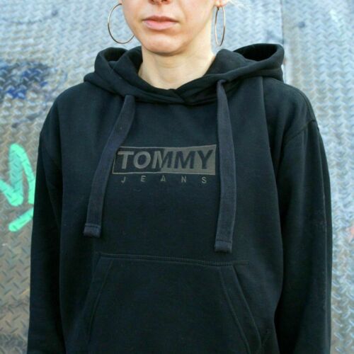 NWOT Tommy Hilfiger Black Boyfriend Oversized Hoodie Hood Sweatshirt Embroidered - Foto 1 di 7