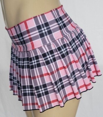 MICRO MINI Spandex Skirt Plaid Pleated (Strawberry) | eBay