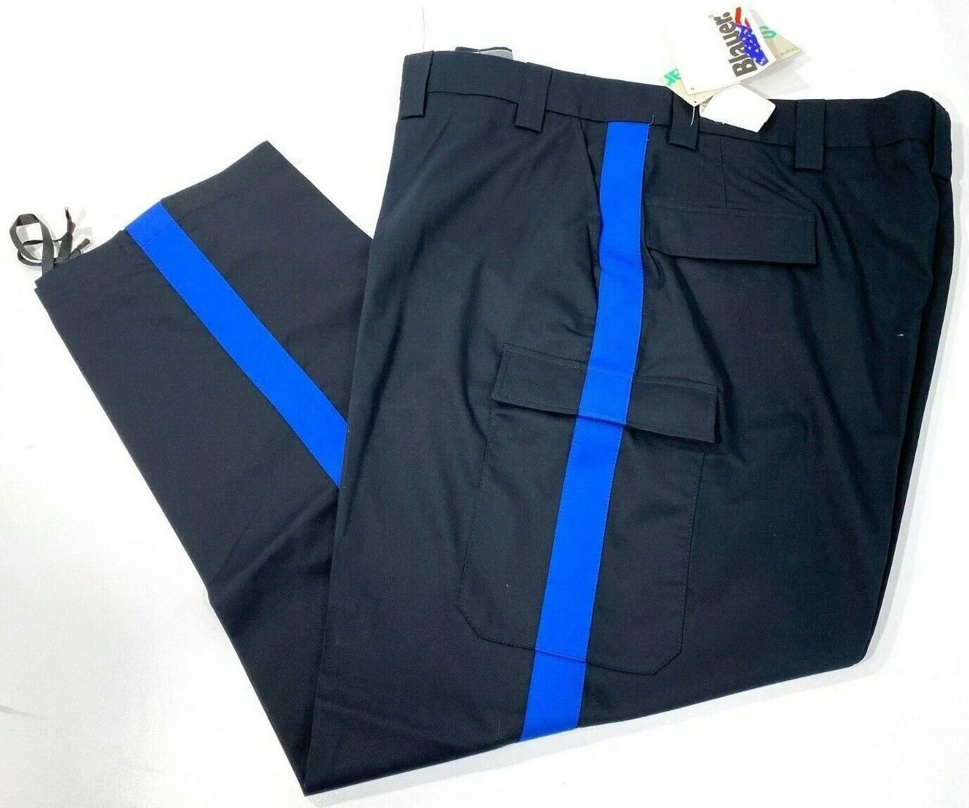 MENS 38x36 BLAUER 8819-7 POLY COTTON DARK NAVY W/ ROYAL BLUE STRIPE - 7 POCKET