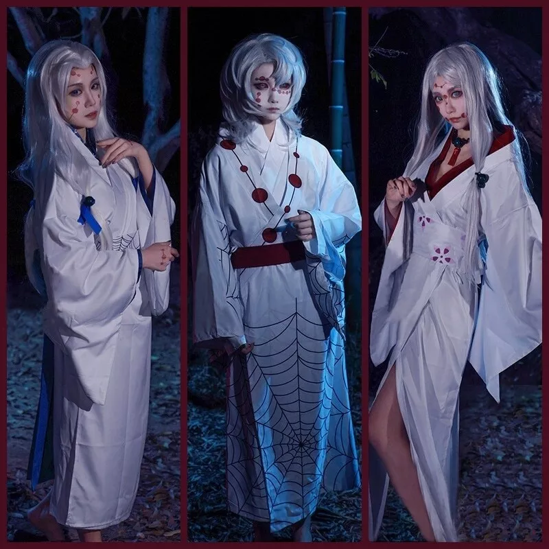 Cheap 4pcs Anime Demon Slayer Kimetsu no Yaiba Spider Oni Ayaki Rui Cosplay  Costume Men's Kimono Full set Halloween Party Outfit