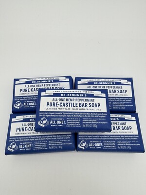 5 Dr. Bronners All One Hemp Peppermint Pure Castile Bars Soap W/Organic Oils 5oz