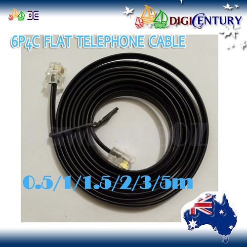 6P4C RJ11 Plug Telephone ADSL Flat Cord Cable 0.5/1/1.5/2/3/5m Black Made in AU - 第 1/7 張圖片