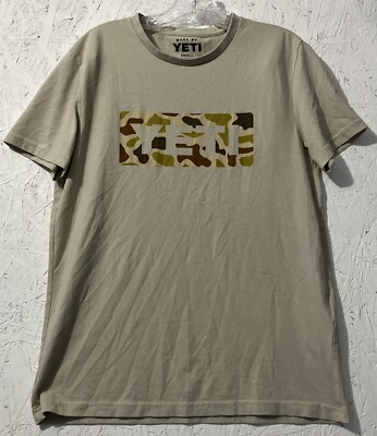 YETI Coolers Duck Camo Box Logo Badge T-Shirt Tee Sand Cream