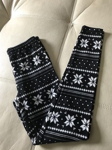 Fair Isle Girls Women’s Warm & Fuzzy Fleece Leggings Black White Size Small 3-5 - Picture 2 of 4