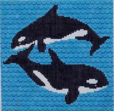 Killer Whales Hand Painted Needlepoint Canvas