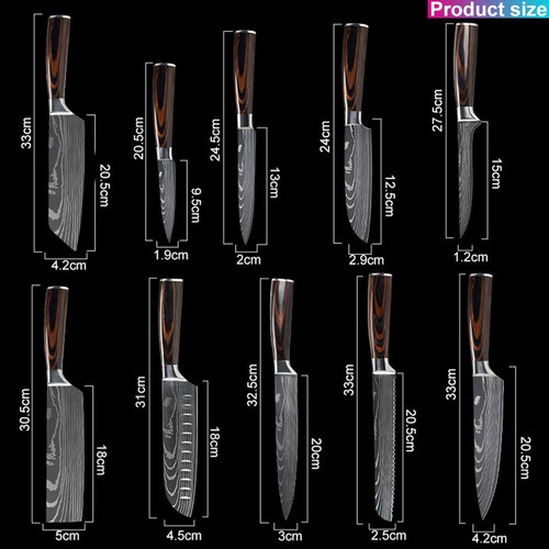Set Coltelli Cucina Modello Damasco Giapponese Coltelli Chef Acciaio Inox Cleaver - Foto 7 di 30